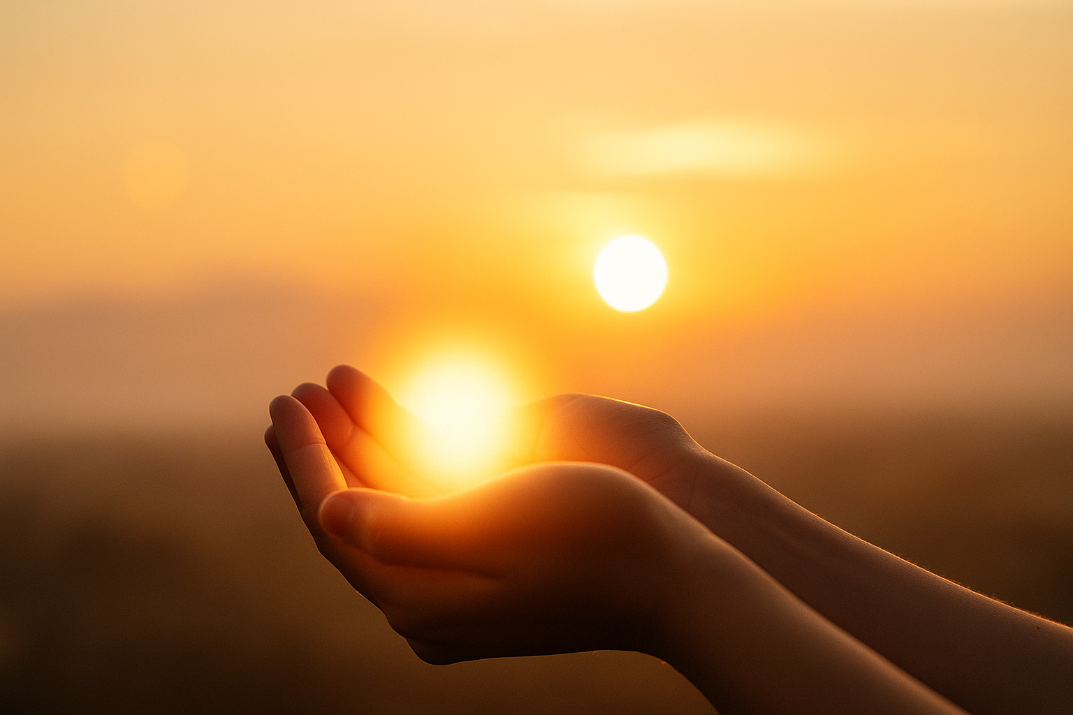 Hands holding a gentle light - symbol of seva and selfless service